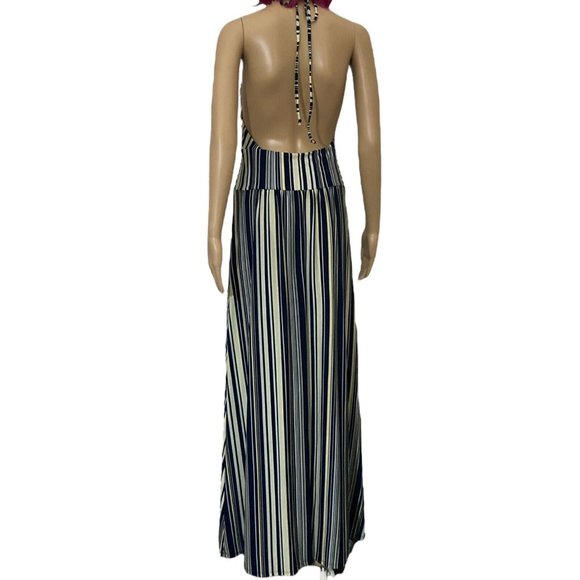 Max Studio Halter Maxi Dress Womens S Vertical Striped Multicolor Open Back - Picture 4 of 5